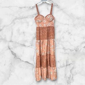 B.O.G Collective coral Orange tiered Maxi Dress smocked size small floral